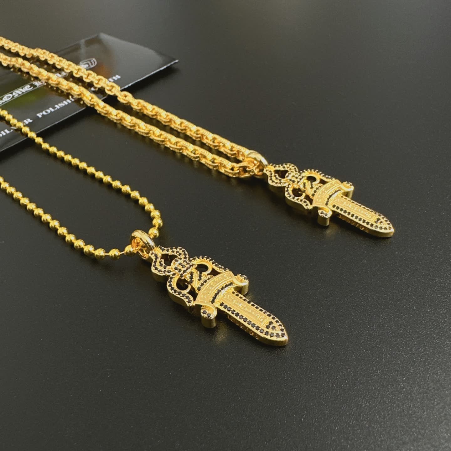 Chrome Hearts Gold-Plated Dagger Pendant Necklace